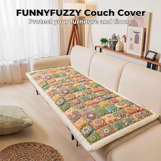 FUNNY FUZZY Pet Couch Covers for Sofa, Couch Covers for Dogs Washable Dog Couch Cover Protector Furniture Sofa Covers for Dog Handmade Pure Cotton Pet Bed Mat (Bohemia, 27.6"×70.9")
