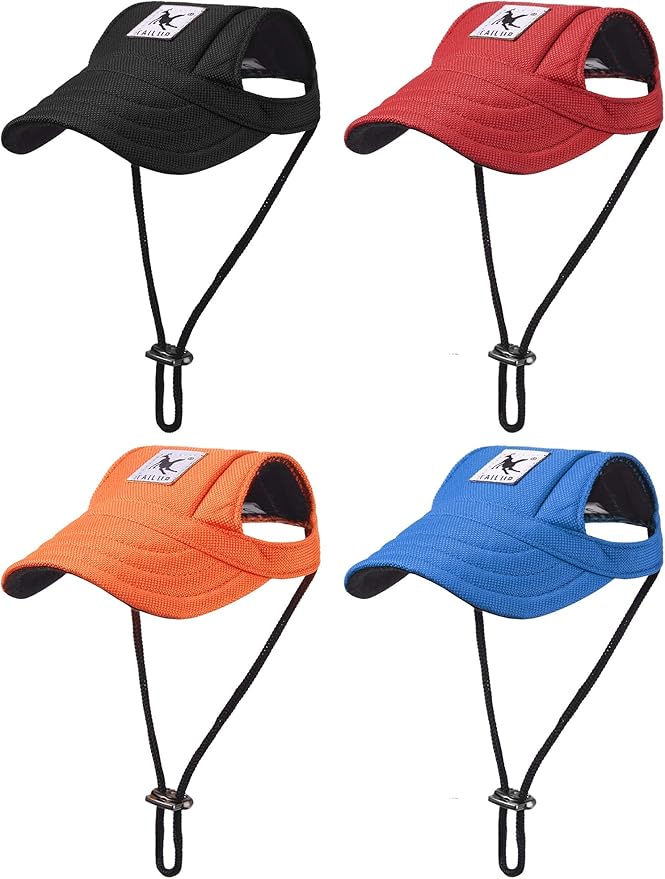 4 Pieces Pet Sun Protection Dog Visor Hats Outdoor Sports Dog Baseball Hats with Ear Holes and Adjustable Chin Strap for Extra Small Pet