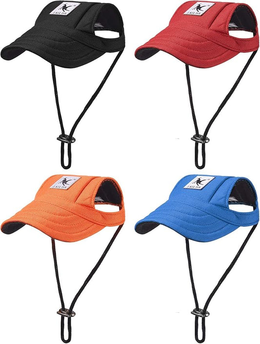 4 Pieces Pet Sun Protection Dog Visor Hats Outdoor Sports Dog Baseball Hats with Ear Holes and Adjustable Chin Strap for Extra Small Pet