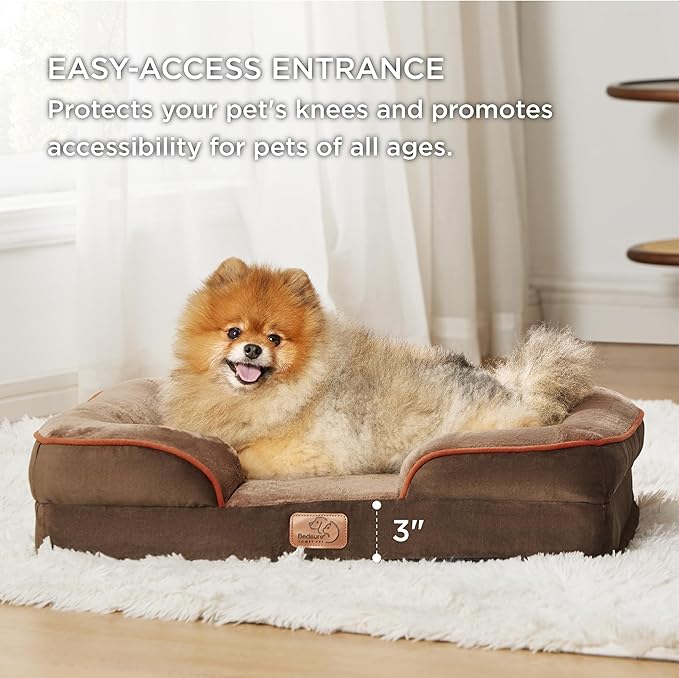 Bedsure Orthopedic Dog Bed for Small Dogs - Removable, Washable Cover and Bolster with Waterproof Lining and Nonskid Bottom