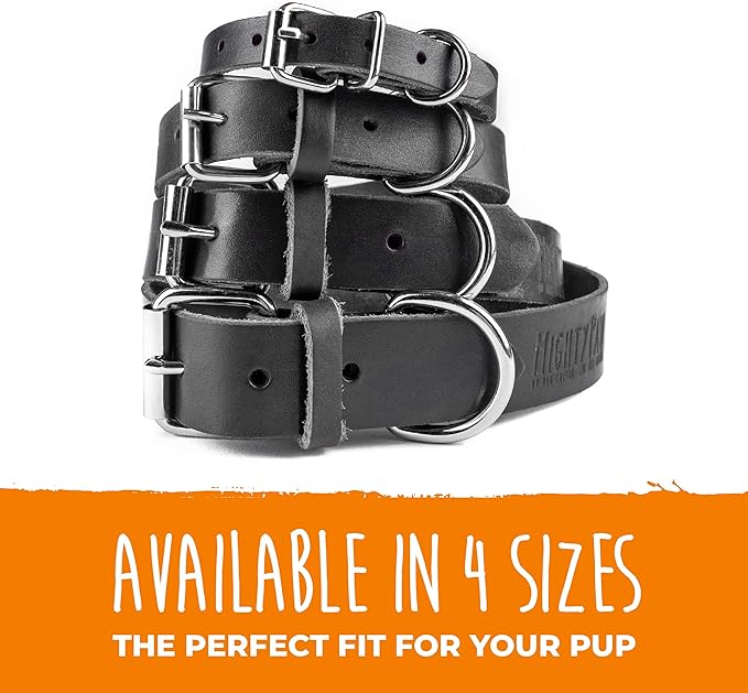 Mighty Paw Leather Dog Collar - Genuine Distressed Leather - Strong Metal Buckle - Ultimate Comfort - Modern Style for All Dogs Breeds - Comfort Puppy Collar - (Medium - Black)