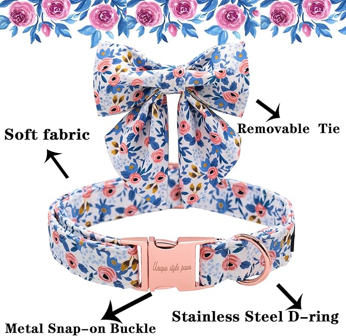 Unique style paws Dog Collar with Tie Adjustable Blue Bowtie Puppy Collars for Small Medium Large Dogs and Cats-M