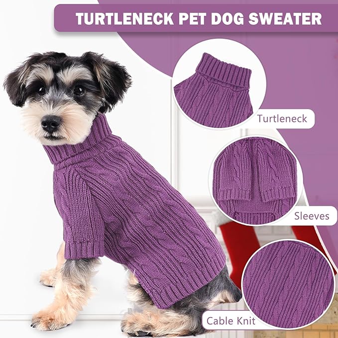 Dog Sweaters for Small Dogs Small Dog Sweater Warm Dog Clothes for Dachshund Female Winter Pet Sweaters Outfit Turtleneck Puppy Sweater Solid Twist Cat Sweater (Purple, Large)