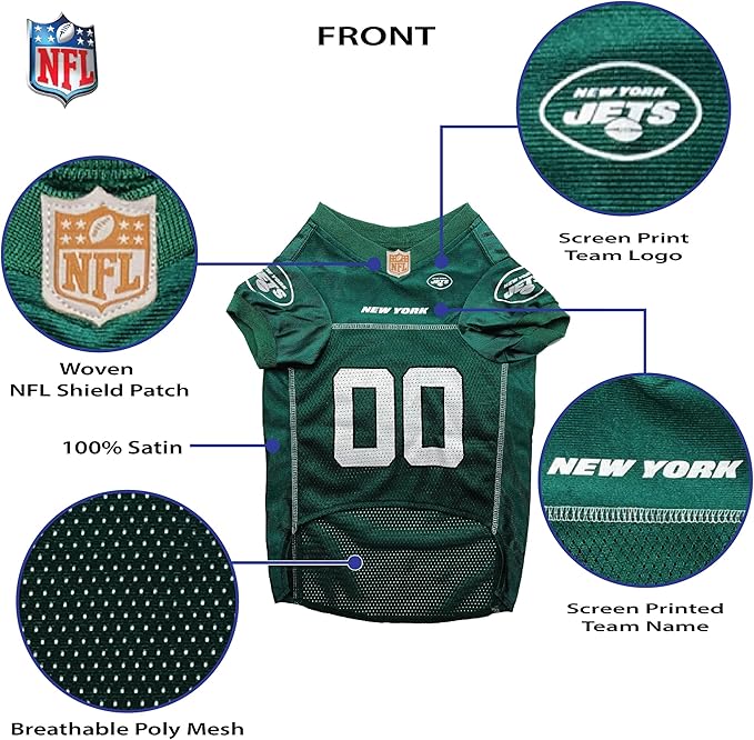 Pets First NFL New York Jets Dog Jersey, Size Small. Best Football Jersey Costume for Pets