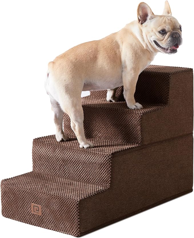 EHEYCIGA Dog Stairs for Bed 18”H, 4-Step Dog Steps for High Bed, Pet Steps for Small Dogs and Cats, Non-Slip Balanced Pet Ramp Indoor, Brown