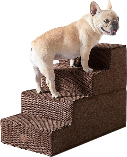 EHEYCIGA Dog Stairs for Bed 18”H, 4-Step Dog Steps for High Bed, Pet Steps for Small Dogs and Cats, Non-Slip Balanced Pet Ramp Indoor, Brown