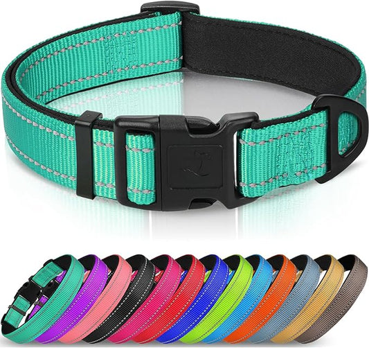 Joytale Reflective Dog Collar,Soft Neoprene Padded Breathable Nylon Pet Collar Adjustable for Extra Large Dogs,Teal,XL