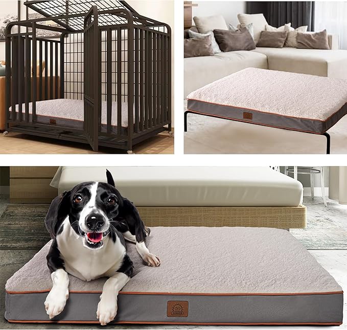 Jumbo Extra Large Waterproof Dog Bed, Big Orthopedic Dog Beds with Removable Washable Cover for Extra Large Dogs, Pet Bed Mat Egg-Crate Foam, 3XL(47.5"X29"X4"), Light Grey