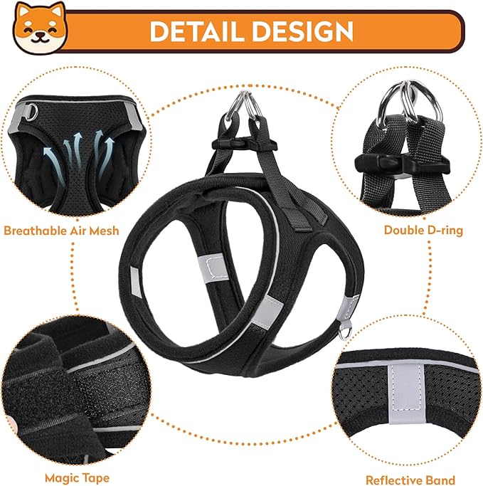Dog Harness with Leash Set, No-Pull Step-in Reflective Pet Harness with 1 Leash Clips, Adjustable Soft Padded Easy Walk Dog Vest for Small Medium Large Dogs, Cats(Carbon Black, XLarge)