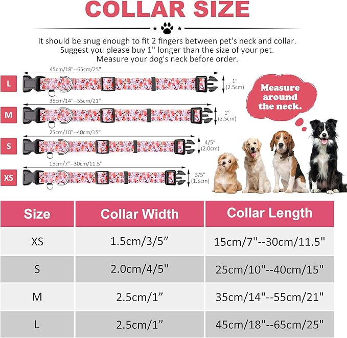 Dog Collars and Bandanas - Soft Adjustable Fancy Floral Boys Girls Puppy Collar for Small Medium Large Dogs.