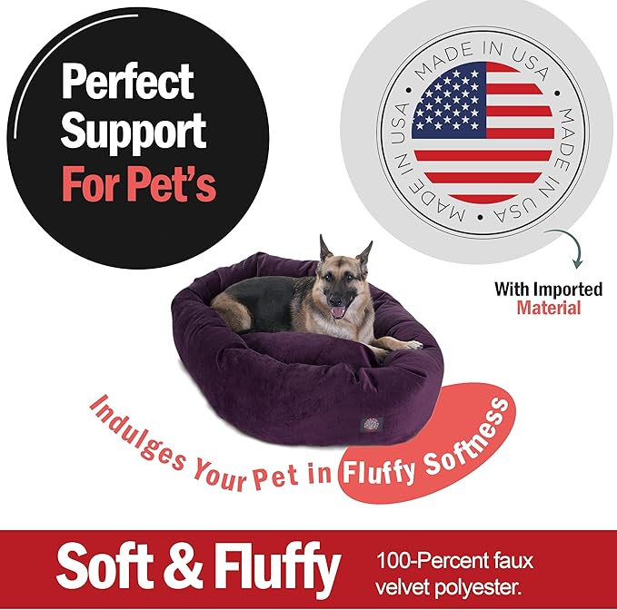 Majestic Pet 52 Inch Micro Velvet Calming Dog Bed Washable 52x35x11 (inch) – Cozy Soft Round Donut Dog Bed with Spine for Head Support -Pet Bed X- Large – Aubergine (2025)