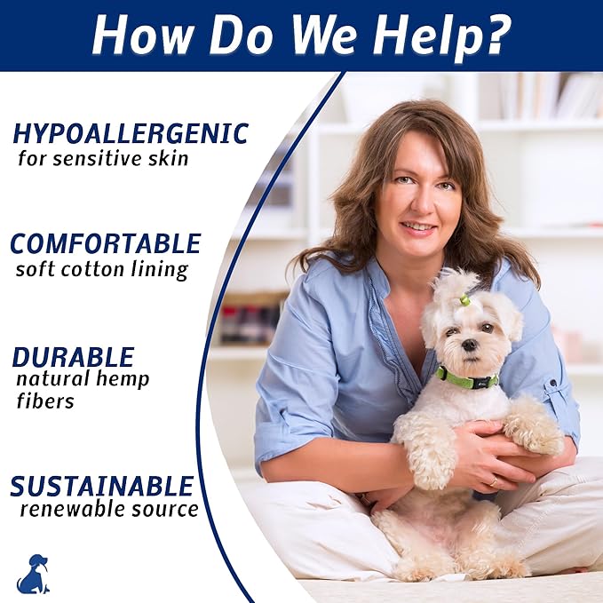 Green Hemp Dog Collar - Hypoallergenic Dog Collar - Comfortable for Sensitive Skin or Allergies with no Harsh Dyes or Chemicals - 5 Sizes from X-Small to x-Large Breeds