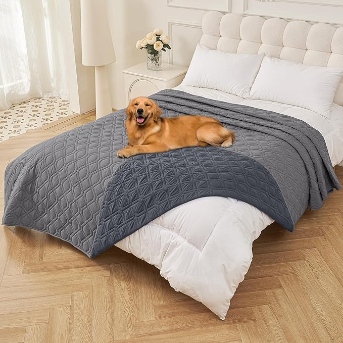 Smiry Waterproof Dog Blanket, 82x120 Inch Soft Pet Bed Cover Reversible, Washable Sofa Couch Furniture Protector for Small Medium Large Dog Puppy Cat, Grey/Dark Grey