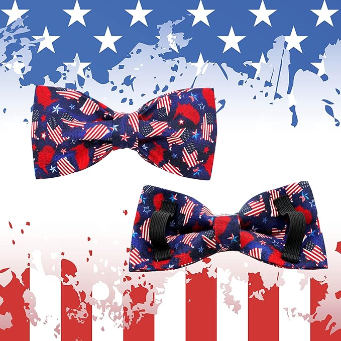 Dog Collar, 4 of July Independence Day American Flag Dog Bow Collar Boy Pet Collar Bowtie Duarble Puppy Collars for Small Medium Large Dog