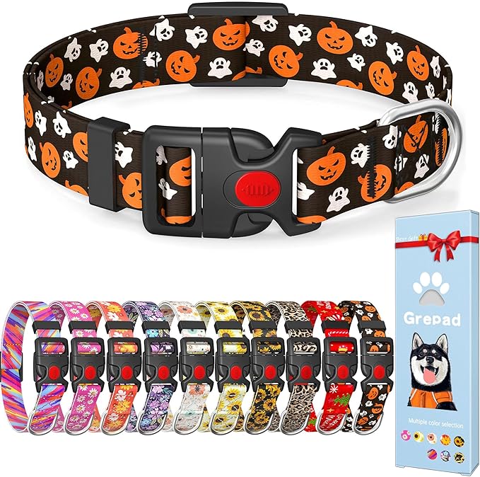Cute Floral Dog Collar for Small Medium Large Dogs,Girl Female Dog Collars Soft Patterns Adjustable Pet Collar with Quick Release Safety Buckle for Puppy Breed Boy Dogs,Pumpkin,M