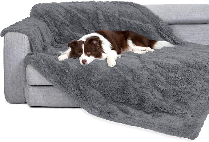 gogobunny Waterproof Dog Blanket for Large Dogs, Cats, Puppy, Reversible Faux Fur Pet Throw Blanket, Washable, Calming Furniture Protection for Sofa Bed (33x77 Inch (Pack of 1), Light Grey)