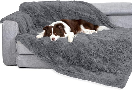 gogobunny Waterproof Dog Blanket for Large Dogs, Cats, Puppy, Reversible Faux Fur Pet Throw Blanket, Washable, Calming Furniture Protection for Sofa Bed (33x77 Inch (Pack of 1), Light Grey)