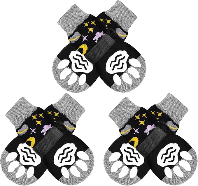 PUPTECK Non-Slip Dog Socks Double Sides Grips for Hardwood Floors Prevents Licking, Dog Shoes for Hot Pavement Booties for Senior Small Medium Large Dogs