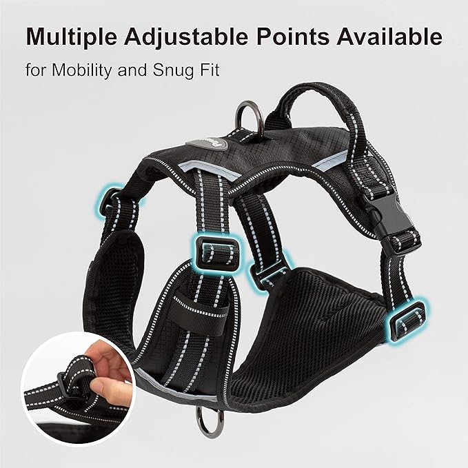 No Pull Dog Harness, Reflective Walking Dog Harness with Easy Control Handle and Front & Back Clips,Adjustable Breathable Soft Padded Dog Vest Harness for Large Medium Small Dogs,Black,XL