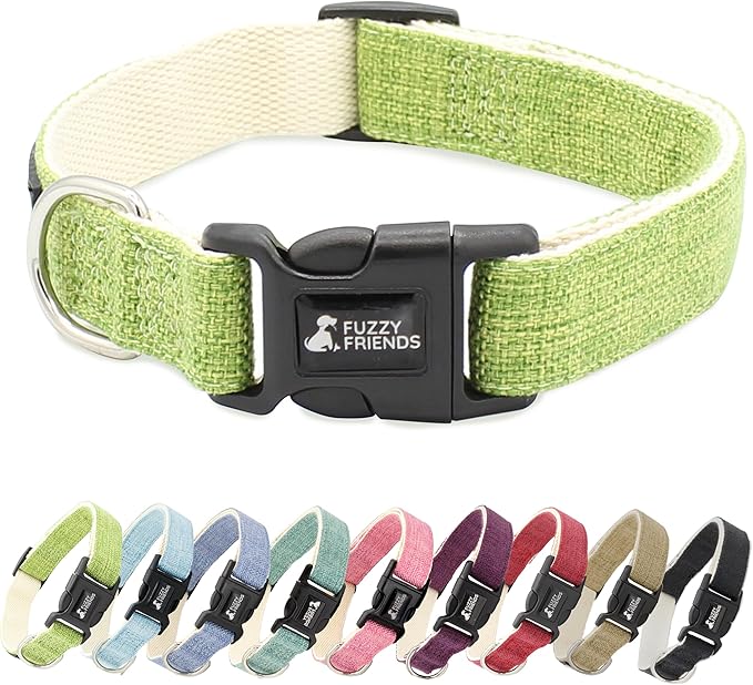 Green Hemp Dog Collar - Hypoallergenic Dog Collar - Comfortable for Sensitive Skin or Allergies with no Harsh Dyes or Chemicals - 5 Sizes from X-Small to x-Large Breeds