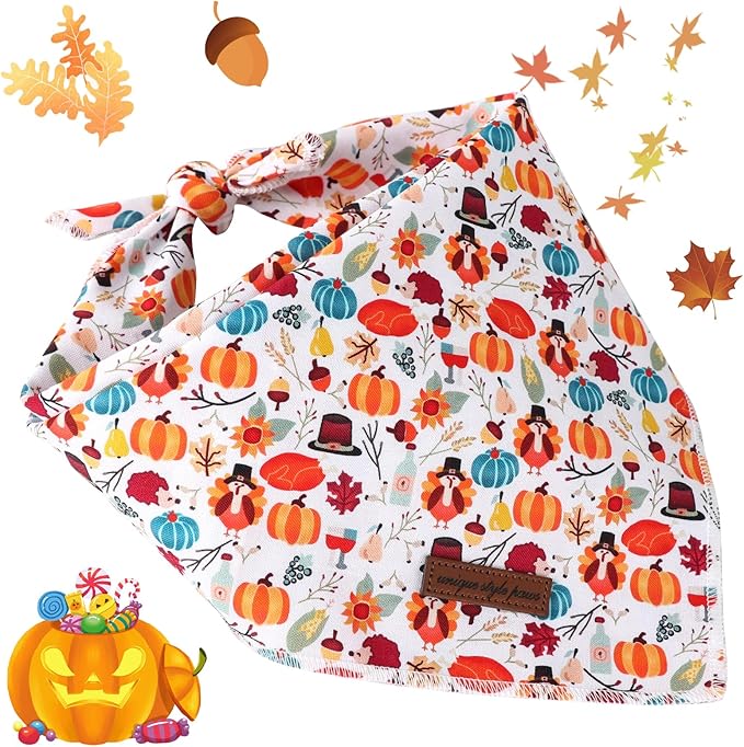 Unique Style Paws Thanksgiving Cotton Dog Collar with Bow Halloween Pumpkin Plaid Dog Collar with Bow Tie for Small Medium Large Dogs Pets Gifts