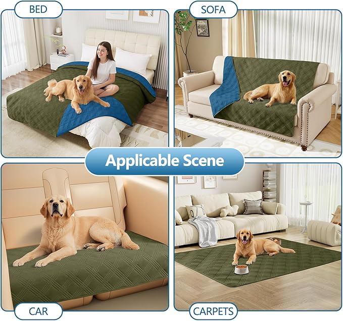 hyha Waterproof Dog Blanket, Reversible Pet Bed Blanket, Soft Sofa Couch Cover for Dogs Washable, Waterproof Pet Couch Covers for Sofa Puppy Cats Furniture Protector(82"x82", Green/Navy Blue)