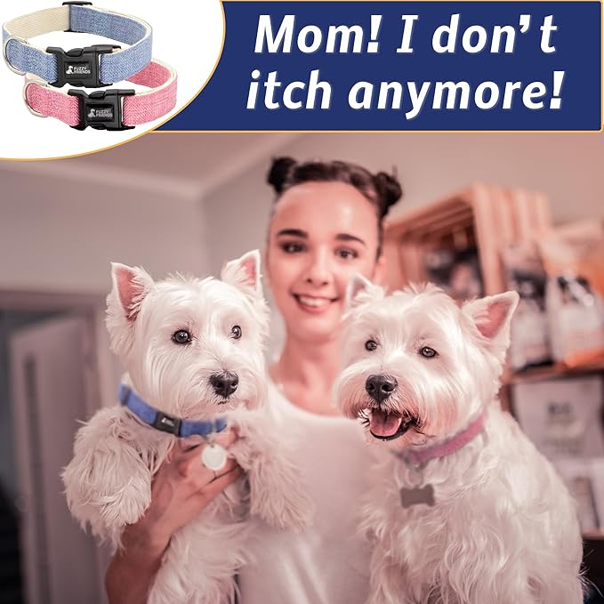 Dark Blue Hemp Dog Collar - Hypoallergenic Dog Collar - Comfortable for Sensitive Skin or Allergies with no Harsh Dyes or Chemicals - 5 Sizes from X-Small to x-Large Breeds