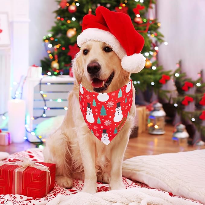 ADOGGYGO Christmas Dog Bandana, Snowman Santa Pet Scarf, Premium Durable Fabric, Adjustable Fit Christmas Bandanas for Extra Large Dogs Pets (X-Large)