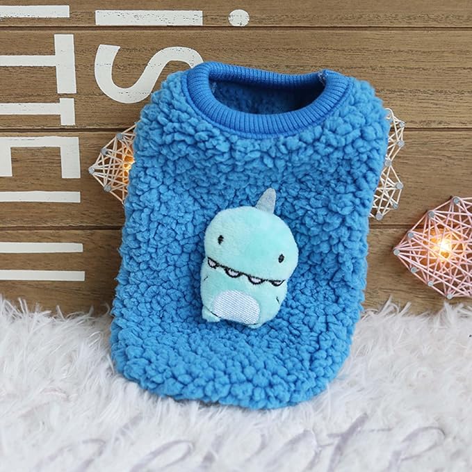 FLAdorepet 3 Packs Teacup Dog Cat XXS Clothes for Chihuahua Yorkie,Winter Warm Fleece Puppy Pet Clothes Sweater Shirt Vest for Mini Newborn Extra Small Dogs (Cute Dnosaur, XXXS(Pet Under 1LBS))