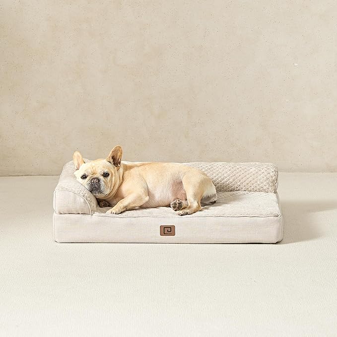 EHEYCIGA Memory Foam Dog Bed Large Sized Dogs, Pet Bed for Large Dog for Crate with Waterproof Liner, Pet Couch Bed Orthopedic with Washable Removable Cover, 35x23x6 Inches, Beige