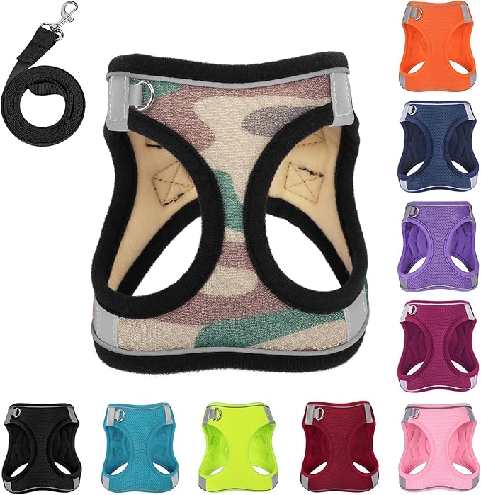 Dog Harness with Leash Set, No-Pull Step-in Reflective Pet Harness with 1 Leash Clips, Adjustable Soft Padded Easy Walk Dog Vest for Small Medium Large Dogs, Cats(Camouflage, XXSmall)