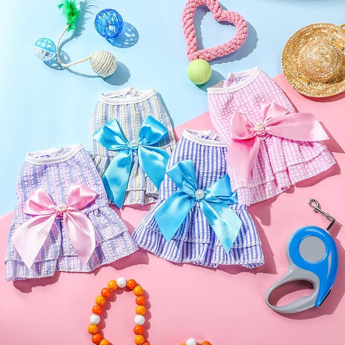 4 Pieces Dog Dresses Dogs Puppy Clothes Summer Princess Pet Dresses Girl Female Doggie Tutu Skirt Apparel for Chihuahua Yorkies Pup Cat Outfit(Large)