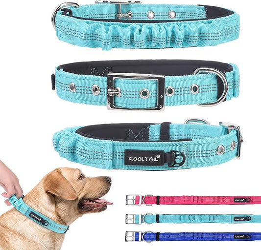 KOOLTAIL Heavy Duty Dog Collar with Handle for Large Dogs, Ballistic Nylon Collar for Training Control, Soft Padded Thick Wide Reflective Dogs Collar with Adjustable Metal Buckle for Walking, Green M