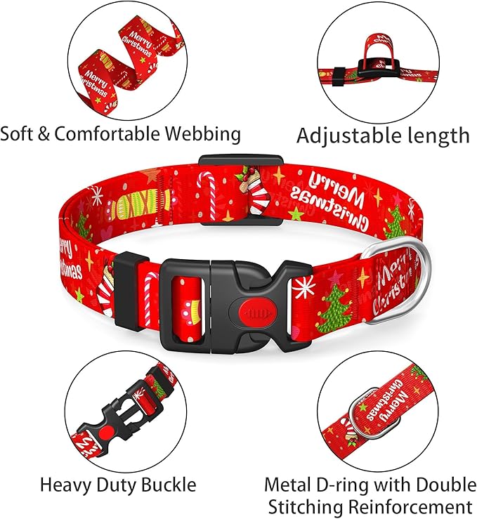 Christmas Floral Dog Collar for Small Medium Large Dogs,Girl Female Dog Collars Soft Patterns Adjustable Pet Collar with Quick Release Safety Buckle for Puppy Breed Boy Dogs,Christmas,M