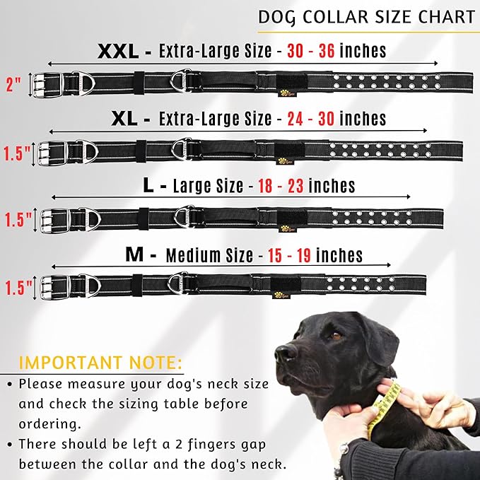 ADITYNA Heavy Duty Dog Collar for Extra-Large Dogs - Reflective Black XL Collar with Handle for Training, and Walking - Wide, Thick, Tactical, Soft Neoprene Padded
