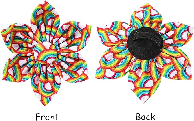Lionet Paws Rainbow Female Dog Collar with Flower, Soft and Comfortable Adjustable LGBT Pride Collar for Puppies and Cats, XS, Neck 8-12 inches