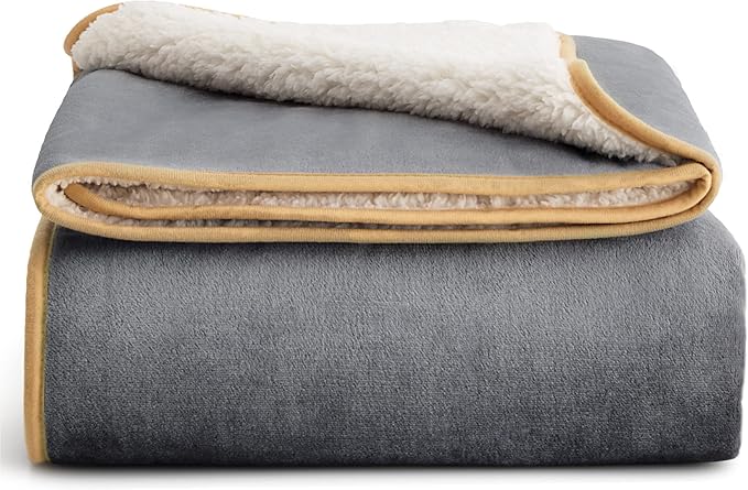 Bedsure Waterproof Blanket for Bed Intimacy- Sherpa Fleece Waterproof Dog Blankets for Large Dogs, Pet Blankets for Bed/Couch, Soft Plush Reversible Furniture Protector, Twin Size, 80"x60", Grey