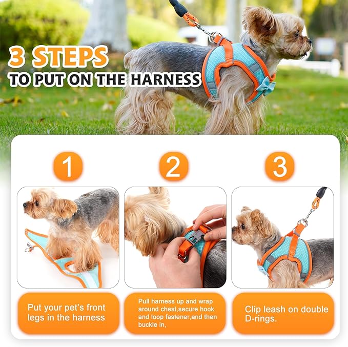 Dog Harness with Leash Set, Step-in Breathable Puppy Cat Dog Vest Harnesses, No Pull Adjustable Reflective Puppy Harness with Soft Padded Vest for Extra-Small/Small Medium Large Dogs and Cats