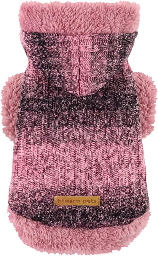 Fitwarm Fuzzy Dog Sweater, Knitted Winter Dog Clothes for Small Dogs Girl, Pet Cat Hooded Outfit, Heather Pink, Black, XXL