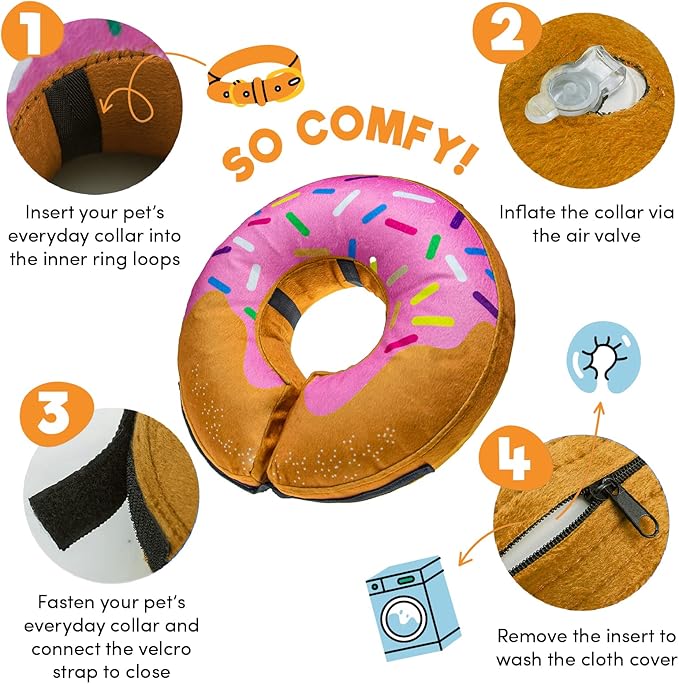 BENCMATE Protective Inflatable Collar for Dogs and Cats - Soft Pet Recovery Collar Does Not Block Vision (Small, Donut-Strawberry)