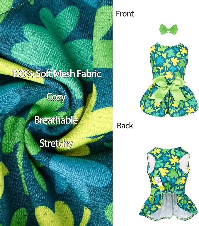 CuteBone Dog Mesh Dress St.Patrick's Day Puppy Sundress Pet Outfit Summer Fashion for Small Dogs Girl Cat Clothes BF07M