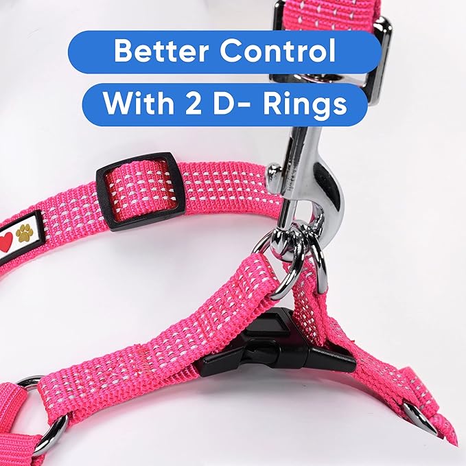 Pawtitas Pet Soft Adjustable Step-In Reflective Puppy / Dog Harness Medium / Large 3/4 Inch Pink