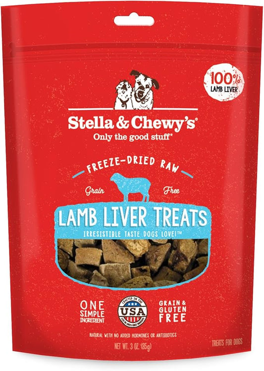 Stella & Chewy's Freeze-Dried Raw Lamb Liver Dog Treats - Single Ingredient, No Additives - Premium Training Treats - Perfect For Picky Eaters - 3oz Bag