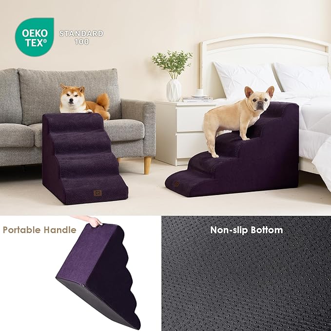 EHEYCIGA Curved Dog Stairs Ramp for High Beds 22.6" H, 5-Step Dog Steps for Small Dogs and Cats, Pet Stairs for High Bed Climbing, Non-Slip Balanced Pet Step Indoor, Purple