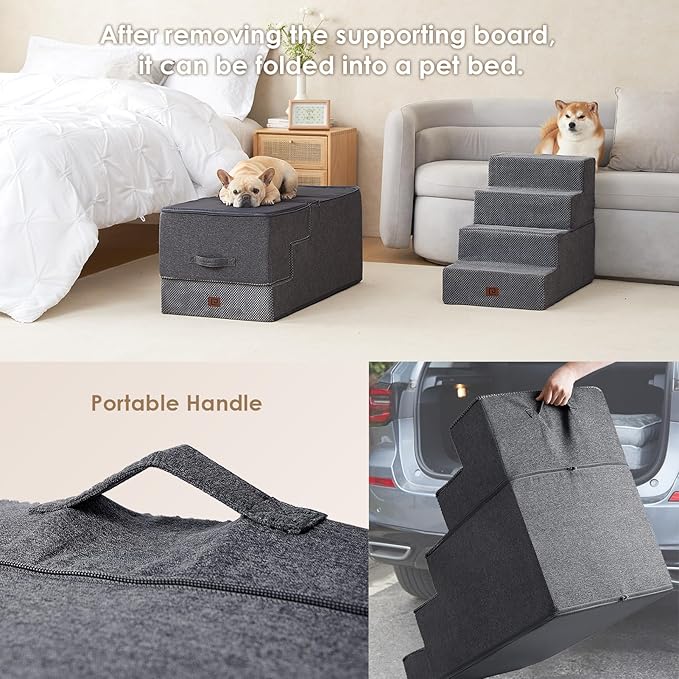 EHEYCIGA Dog Stairs for High Bed 25”H, 5-Step Extra Wide Dog Steps for Bed, Pet Steps for Small Dogs and Cats, Non-Slip Balanced Pet Ramp, Grey