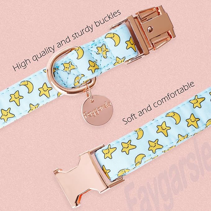 Faygarsle Blue Stars Moon Pattern Dog Collar for Small Medium Large Dogs Cute Puppy Collars for Female Dogs for Summer Spring Wedding Necklace Girl Dog Collar S