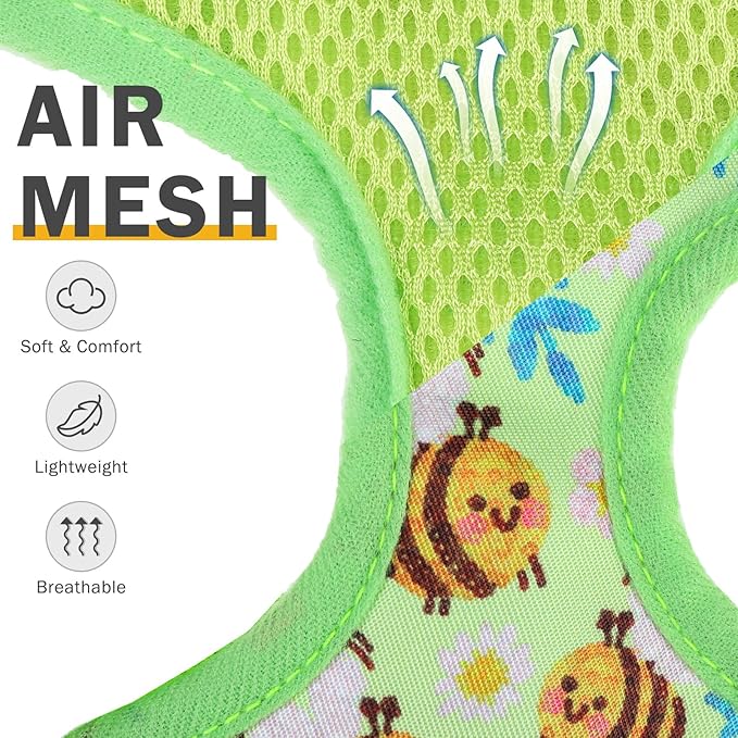 SCENEREAL Small Dog Harness and Leash Collar Set - No Pull Dog Harness for Small & Medium Sized Dogs - Soft Mesh Vest for Puppies, Chihuahua, Yorkie, Spring Summer Hiking Walking, Green Bee XS