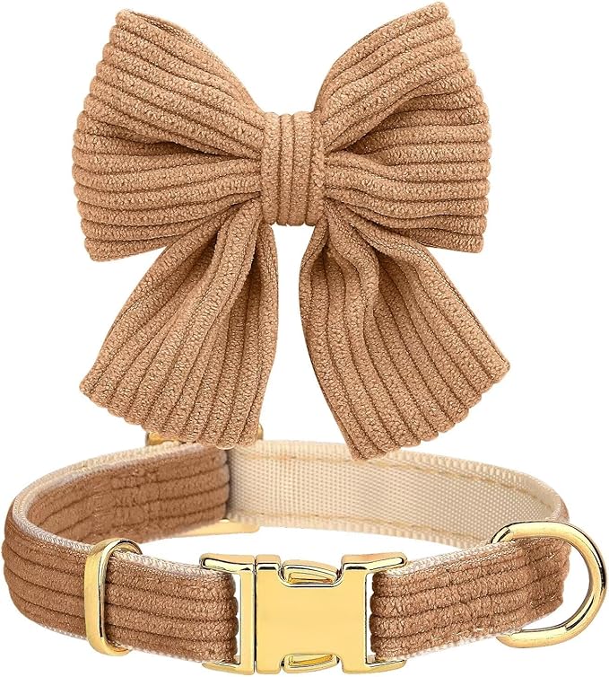 Didog Cute Small Dog Harness Collar & Leash Set, Adjustable Dog Collars and Leashes with Bowtie, Breathable Soft Mesh Padded Dog Vest for Puppies Small Dogs Walking, Brown, S