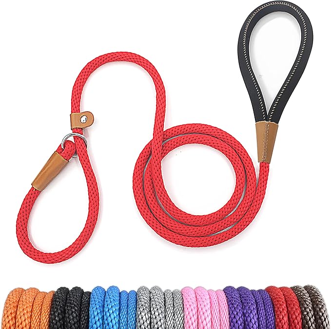 lynxking 5 FT Dog Leash Slip Lead 2 Pack Strong Heavy Duty Braided Dog Training Leash No Pull Training Lead Leashes for Medium Large and Small Dogs