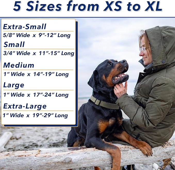 Khaki Hemp Dog Collar - Hypoallergenic Dog Collar - Comfortable for Sensitive Skin or Allergies with no Harsh Dyes or Chemicals - 5 Sizes from X-Small to x-Large Breeds